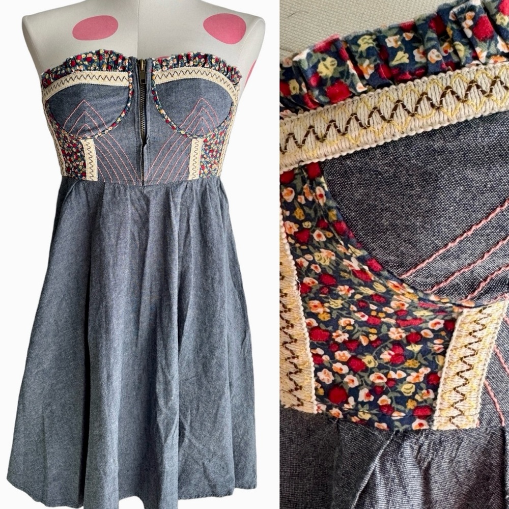 Strapless Corset Denim Dress XS Blue Hot & Delicious